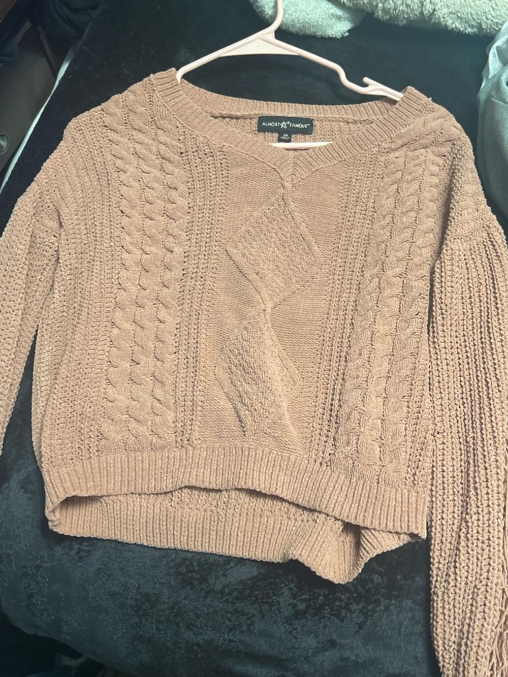 Almost Famous Cable Knit Cropped Sweater - Tan